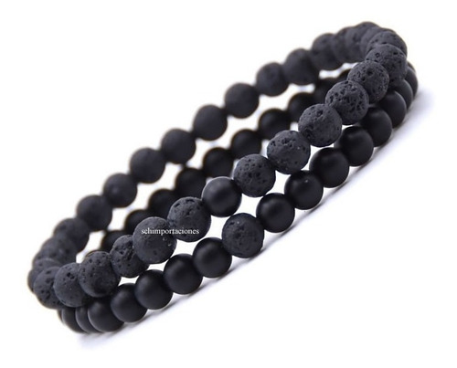 Pulseras De Distancia Lava Volcánica + Ónix Mate -2 Pulseras