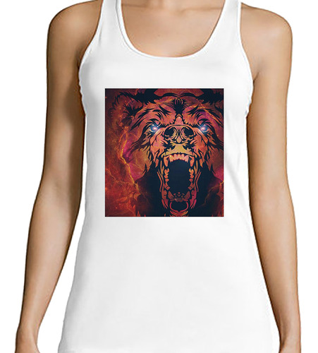 Musculosa Mujer Oso Rugido Colores Arte Visual Furioso M5