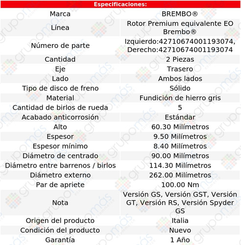 Kit De Discos Sólidos Traseros Eclipse Del 1995 Al 2005