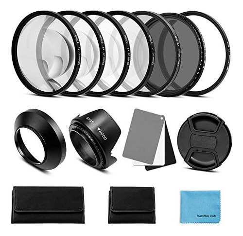 Kit Filtros 58mm: Uv Cpl Nd Ajustable, Macro, Capucha, 3 En