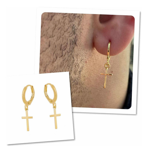 Par Brinco De Argola Cruz Ouro 18k Neymar Ou Segundo Furo