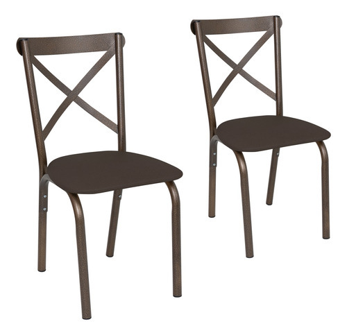 Conjunto De 2 Cadeiras Paris Tubo Bronze - Ciplafe Ma Cor do assento Linho marrom Desenho do tecido LINHO MARROM
