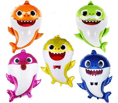 Combo 5 Globos De Baby Shark Cuerpo Entero 50cm