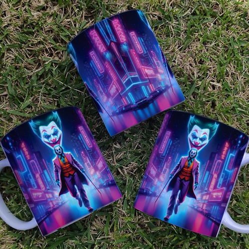 Taza Ceramica Joker Efecto Neón Blanco Taza Joker Efecto Neón