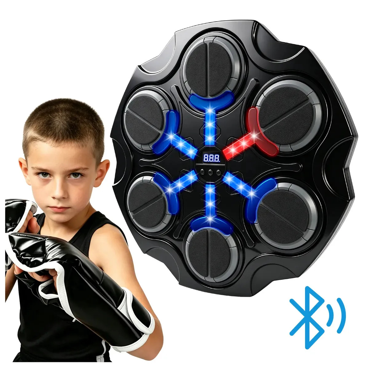 Máquina de Boxeo Musical Bluetooth con 6 Objetivos para Entretenimiento Familiar y Ejercicio en Casa, Negra