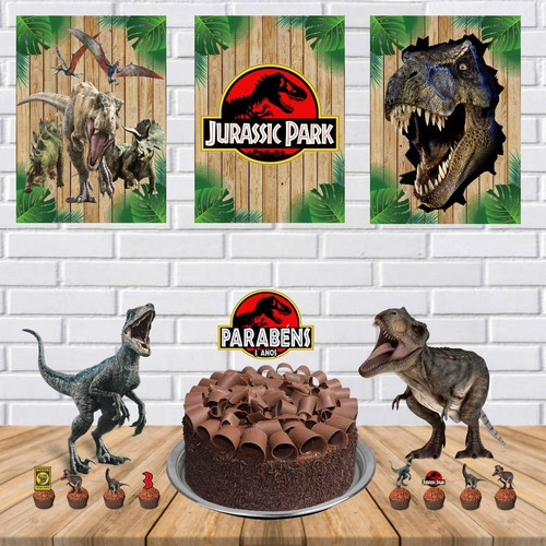 Kit Festa  É Só Um Bolinho  Jurassic Park 3 Anos + Brinde