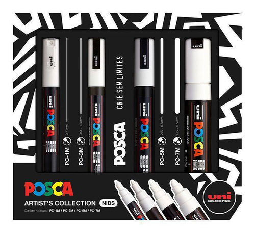 Estojo Caneta Posca Artist's Collection Nibs Branco 4pçs