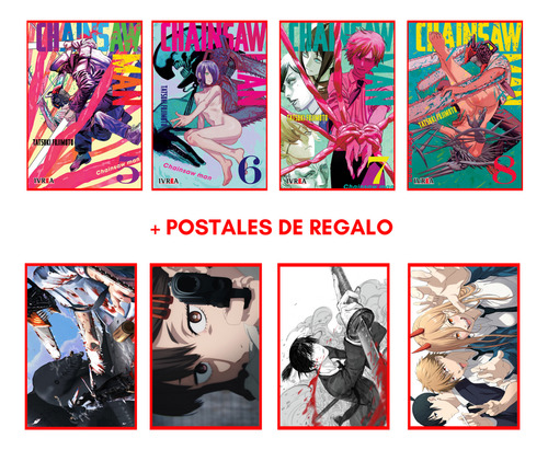 Combo Chainsaw Man 5 A 8 + 4 Postales - Manga - Ivrea