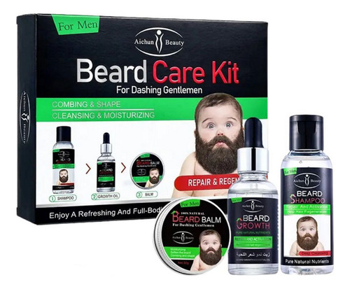 Beard Care Kit De Barba Aceite Barba + Bálsamo + Shampoo 