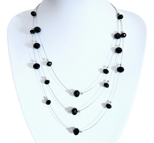 Collar En Acero Y Cristales Negros De Azabache - Nuevo!!!