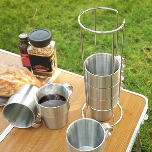 Tazas De Café De Metal De Acero Inoxidable, Apilables Con So