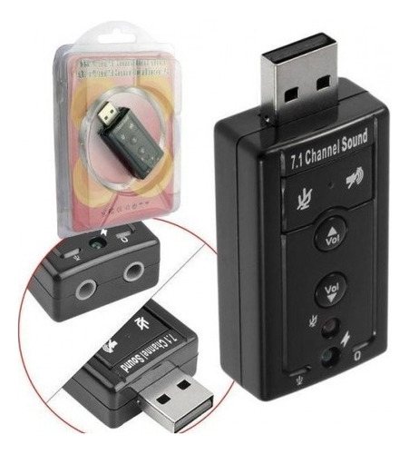 Tarjeta adaptadora de sonido USB de 7.1 canales, adaptador de audio 3D para PC, color negro