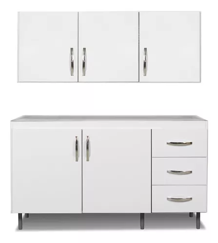 Combo Cocina Alacena + Bajo Mesada Blanco Melamina 120 Cm