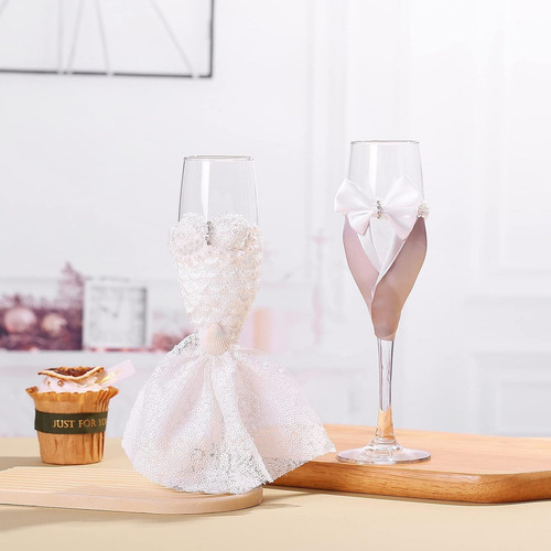 Set 2 Copas Brindis Boda Novios Padrinos Champán Color Transparente