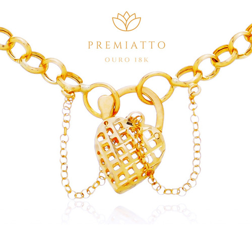 Pulseira Feminina Portuguesa Com Fecho Coração Ouro 18k 750