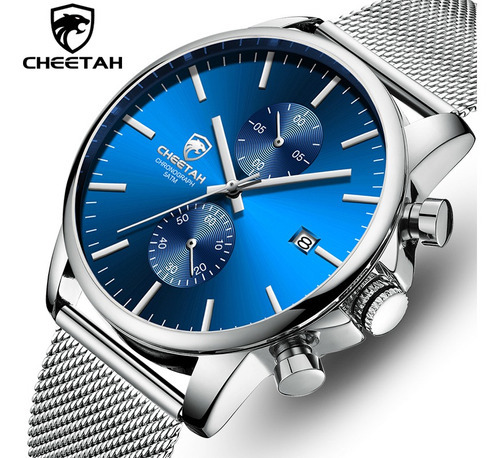 Cheetah Reloj Cronógrafo Con Calendario Para Hombre Color Del Fondo Plateado/azul