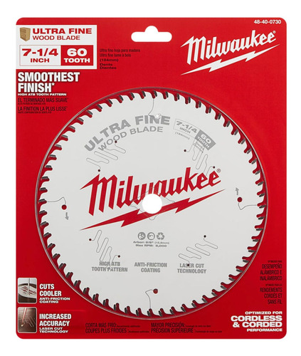 Disco Sierra Circular 7-1/4 60 Dientes Milwaukee 48-41-0730