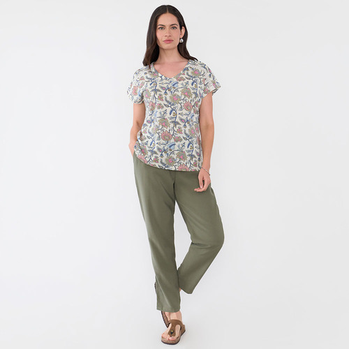 Polera Mujer Macramé Hombros Print Ecru Corona