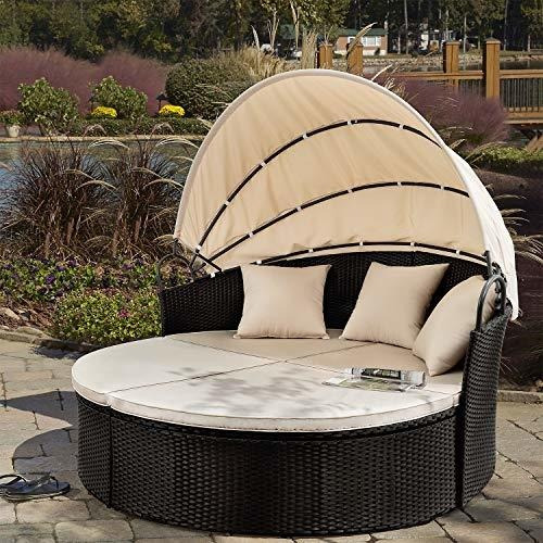 Devoko Muebles De Patio Al Aire Libre Redondo Daybed Con Dos