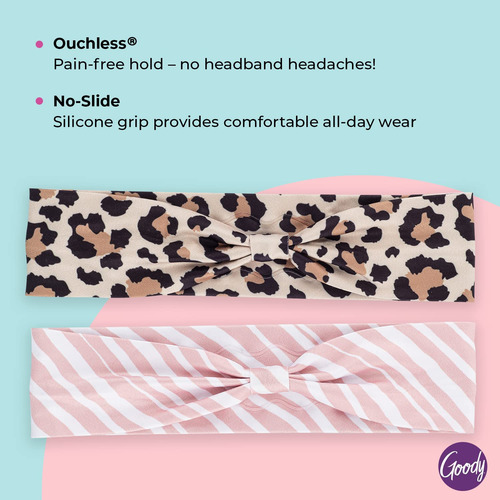 Headwraps Goody De Perfil Bajo Para Cabello Fino, 2 Guepardo
