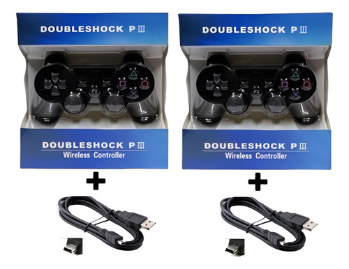 Kit 2x Controles Compatíveis Sem Fio Ps3 Pc cor Preto Redd