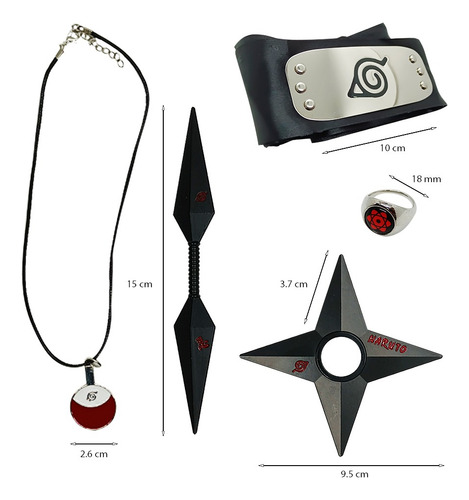 Set Naruto Cosplay Anillo Collar Banda Shuriken Kunai 5 Pcs