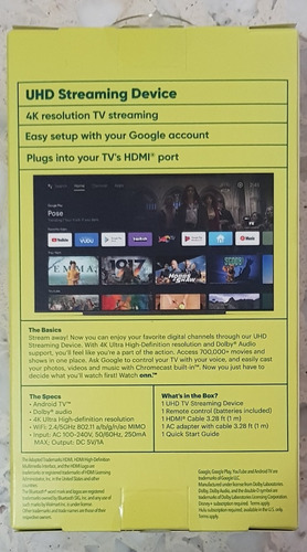Imagen 2 de 10 de Onn Android Tv Uhd Streaming Nuevo !!!