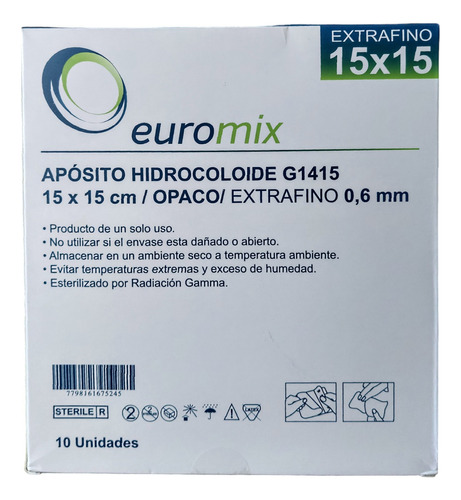  Apósitos Hidrocoloide 15x15cm Extra Fino. Euromix Caja 10u