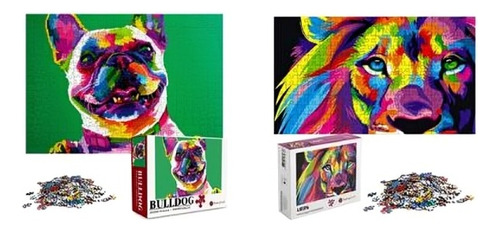  2 Rompecabezas León Multicolor Y Bulldog 1000 Pzas Cada Uno