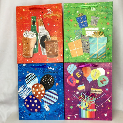 Bolsas De Regalo X4 Unid. Navidad Cumple Amor Infantiles