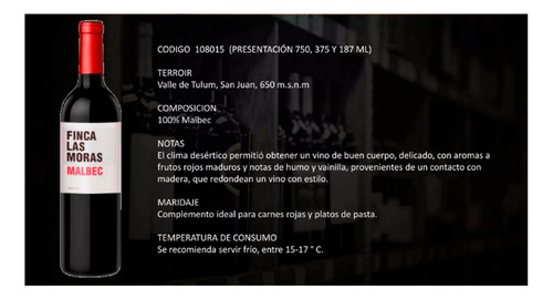 Las Moras Vino Tinto Argentino Malbec Botella 750ml