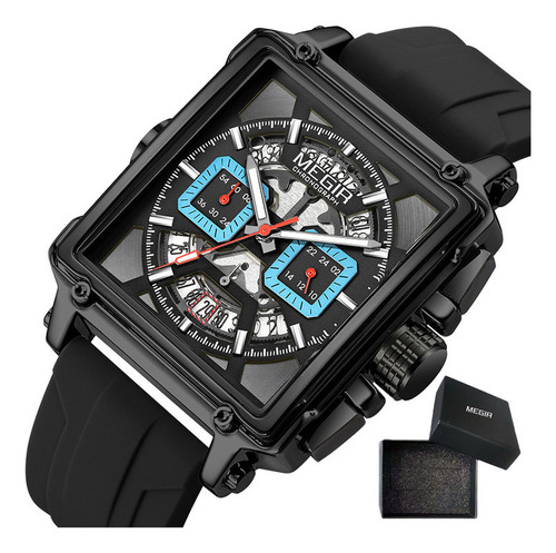 Relógio de quartzo cronógrafo Megir com calendário luminoso, pulseira preta