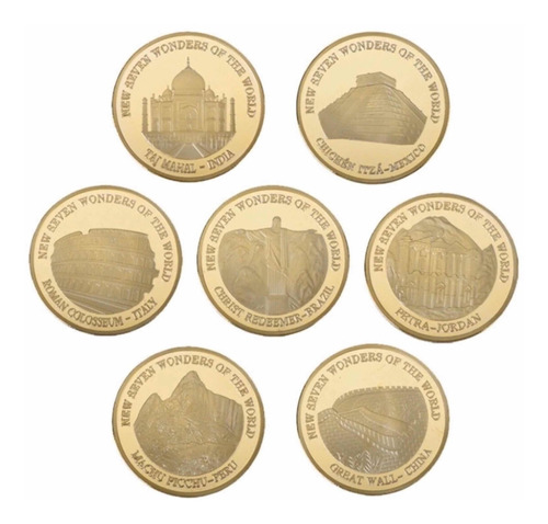 7 Monedas De Las 7 Maravillas Del Mundo Bañadas En Oro 24k