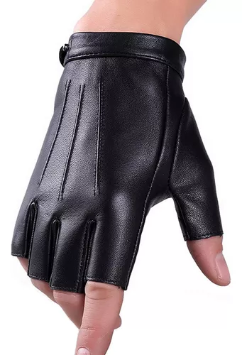 Guantes de cuero para hombre sin dedos, guantes de conducción de coches  cuero de cordero perforado, guantes sin dedos -  México