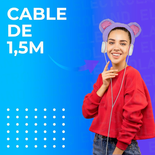 Imagen 7 de 10 de Auriculares Stereo Orejas Zorro Vincha Peluche Cable 1,5mts
