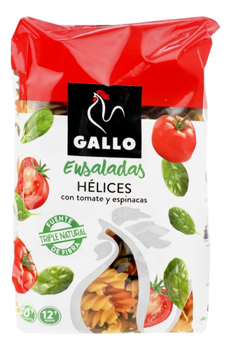 Pasta Fina Helices Con Tomate Y Espinacas Gallo 450 G