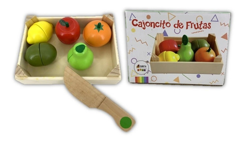 Imagen 4 de 4 de Corta Frutas Madera Con Cajoncito Iman Didactico Infantil