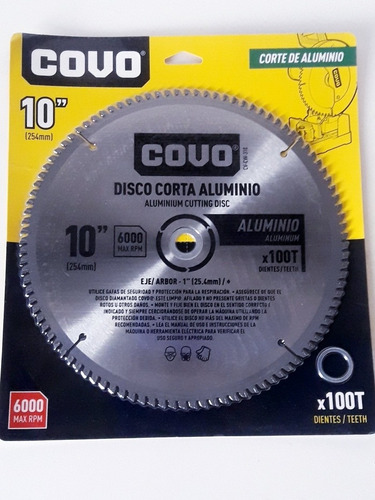 Disco Para Sierra Corte Aluminio 10 Pulgada 100 Dientes Covo