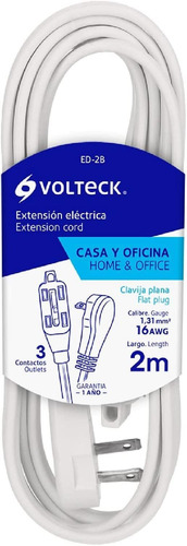 Extension Electrica Domestica 2 M Blanca Con Clavija Plana V