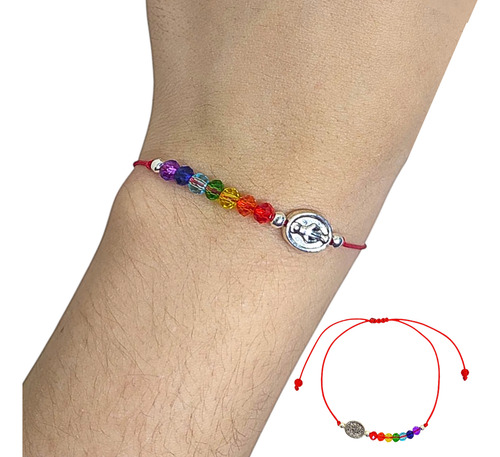 Pulsera Cristales 7 Chakras Dije Amuleto Protector Acero Virgen Medalla Milagrosa 0 Mm