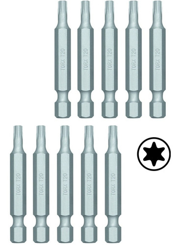 Juego Kit 10 Puntas Torx T20 Atornillador 50mm 1/4 Larga