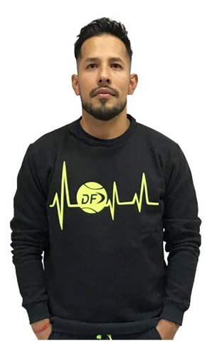 Imagen 2 de 5 de Buzo Algodon Negro Padel Deportivo Deportes Full