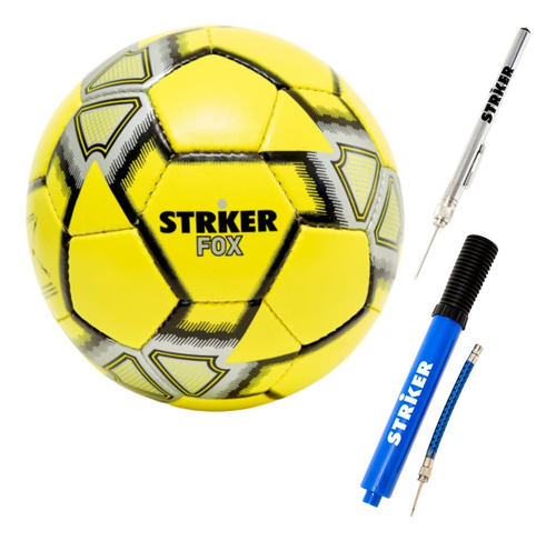Pelota Futbol Striker Fox N°5 Amarillo + Medidor + Inflador Amarillo
