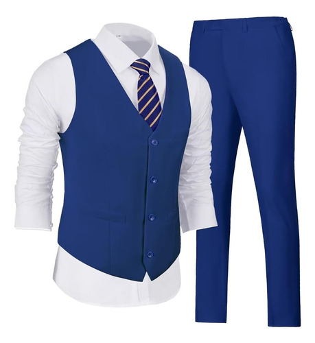 Wehilion Trajes Para Hombre 2 Piezas Royal Blue Vest + Pants