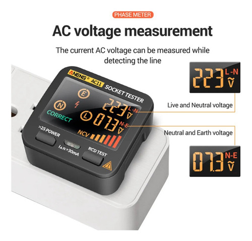 Comprobador De Enchufe Inteligente Digital Ac11, Toma D, Pr