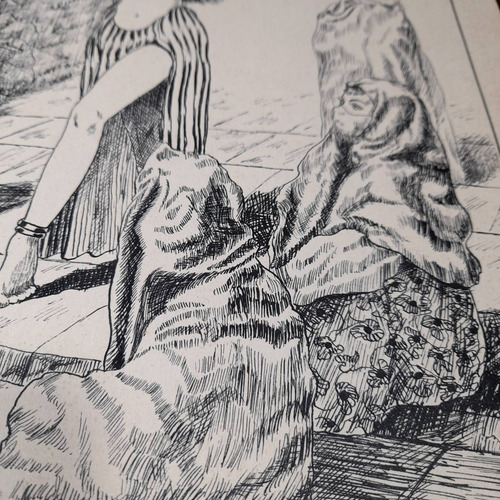Imagem 6 de 6 de Pintura Desenho Bico De Pena Nanquim Antigo Sem Moldura