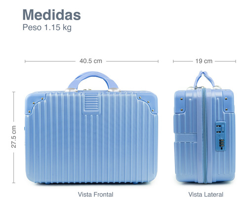 Maleta De Mano Azul Claro Rígida 16 Pulgadas Con Combinación