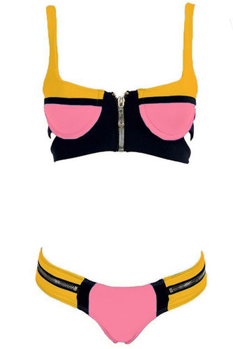Traje De Baño Bikini Amarillo Rosa Playa Push Up  40963
