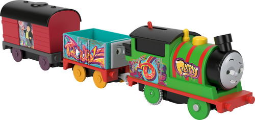 Tren Motorizado Graffiti Percy Con 2 Autos De Carga