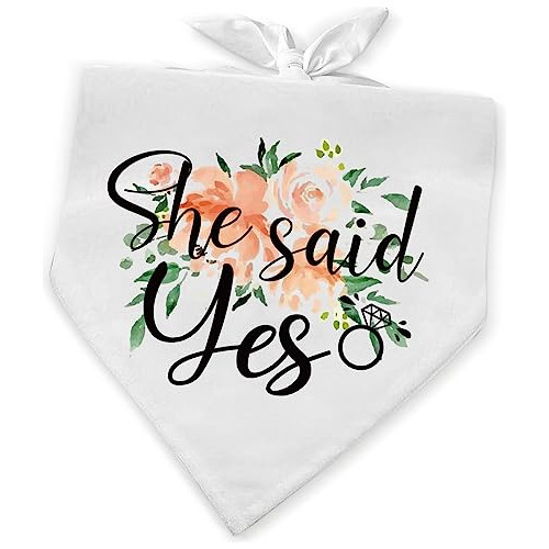 She Said Yes White Cotton Dog Scarf Bandana Wedding Eng...